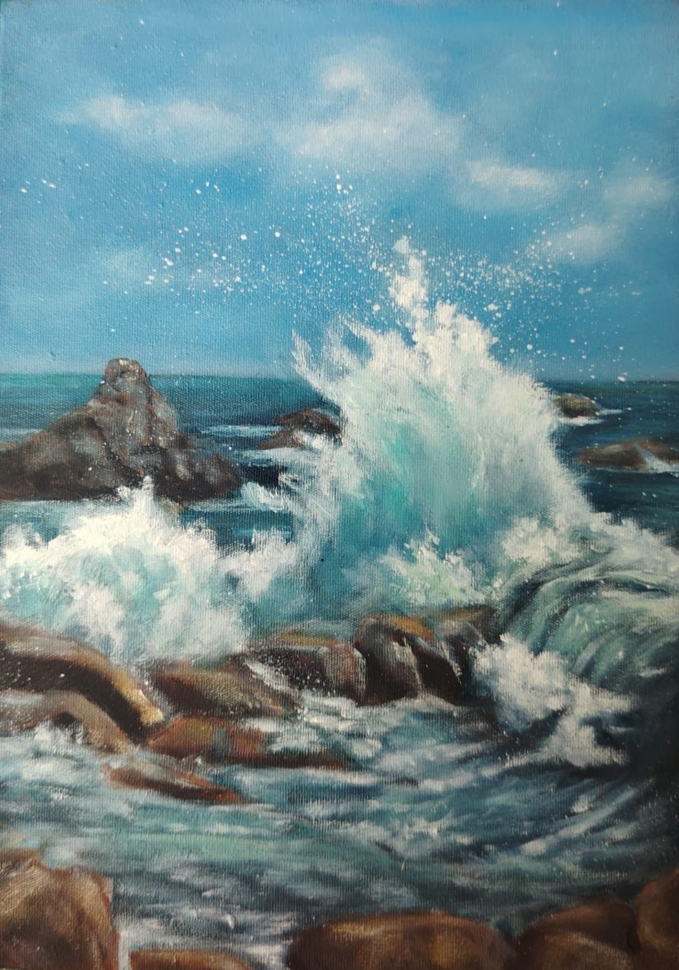 Ocean spray crashing among rocks