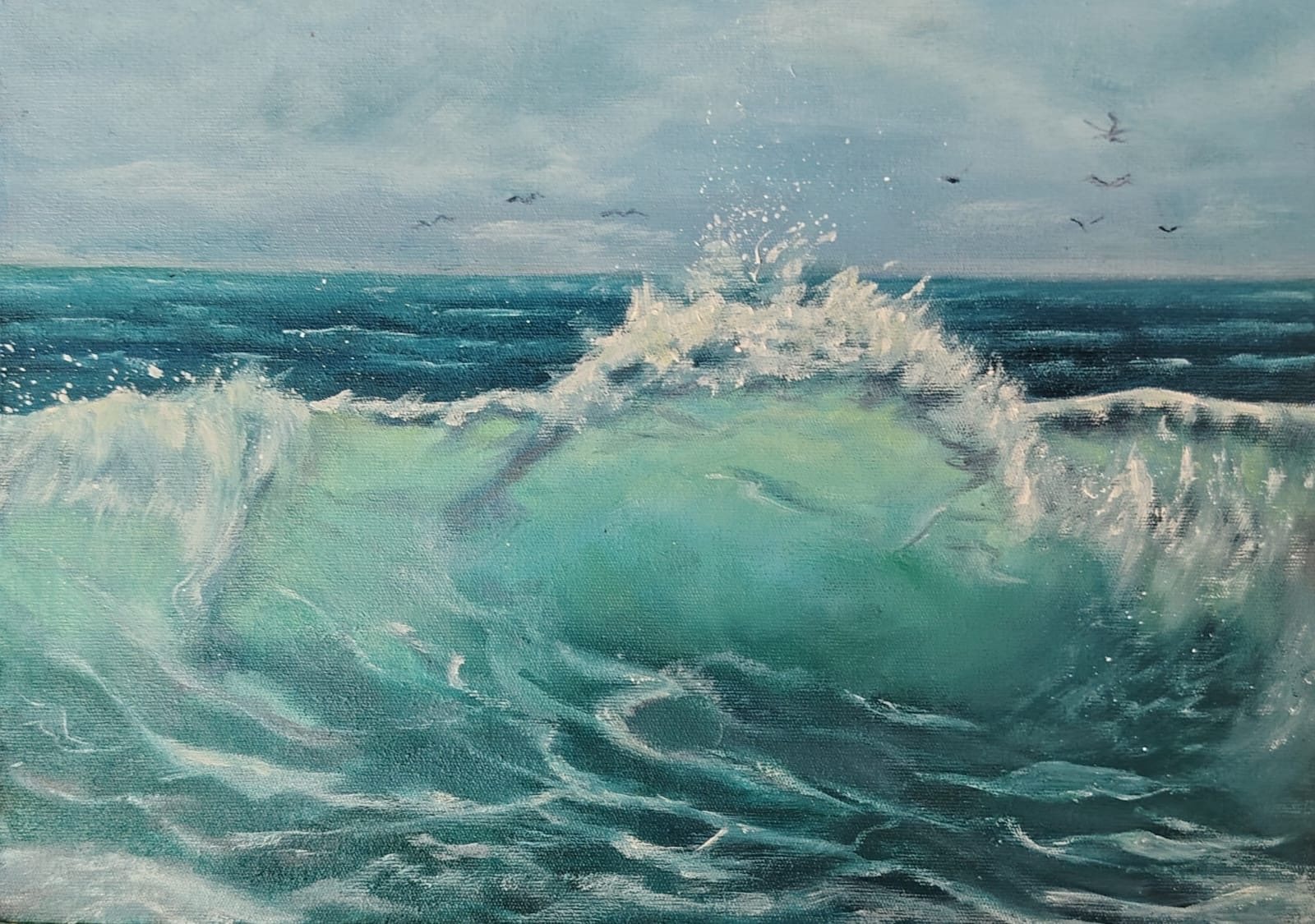Aqua-green wave with gulls