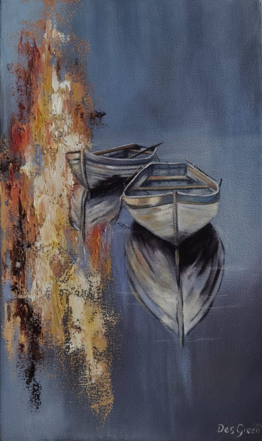 Abstract boats with orange textured bank - version 1