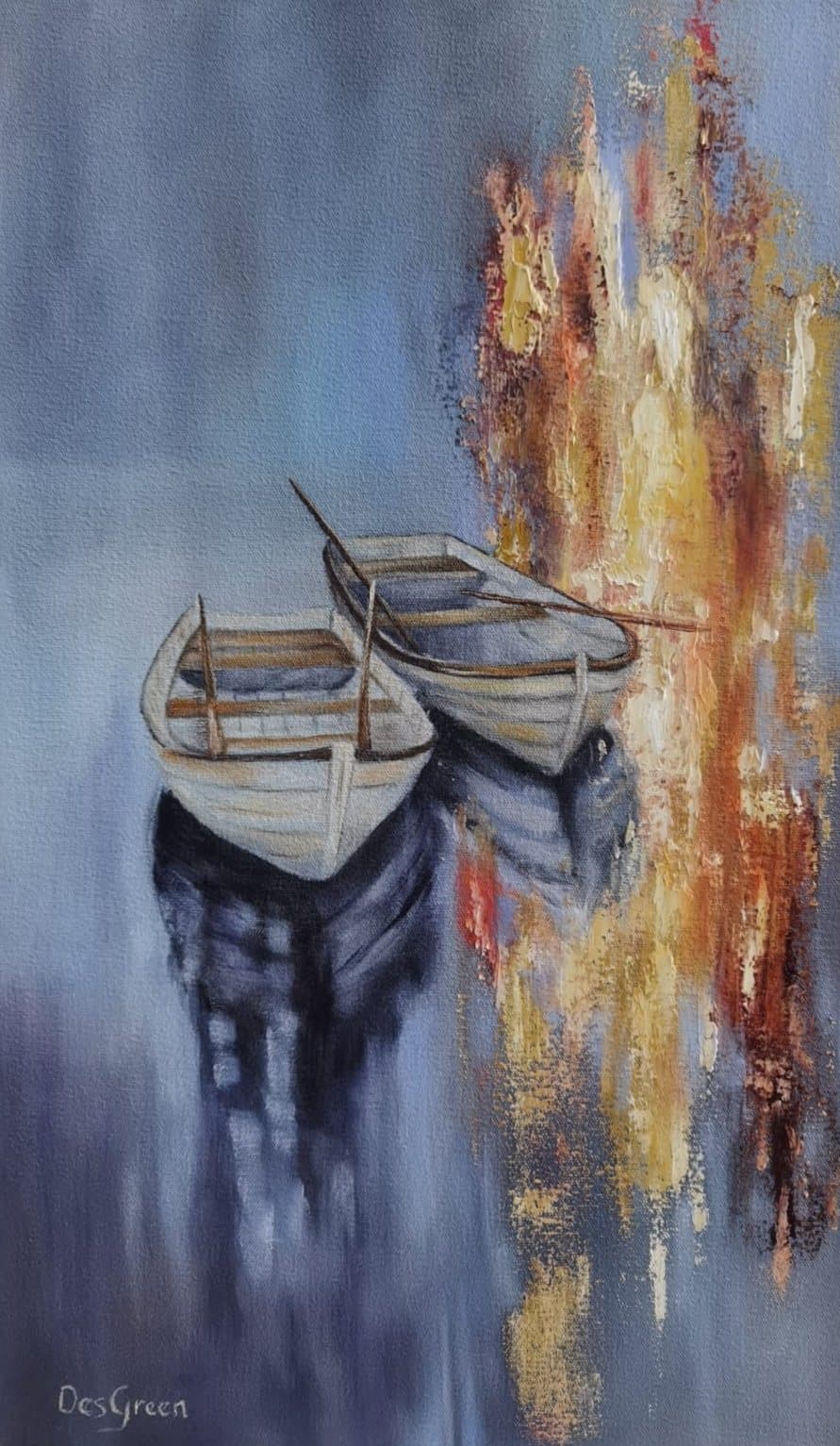 Abstract boats with orange textured bank - version 2