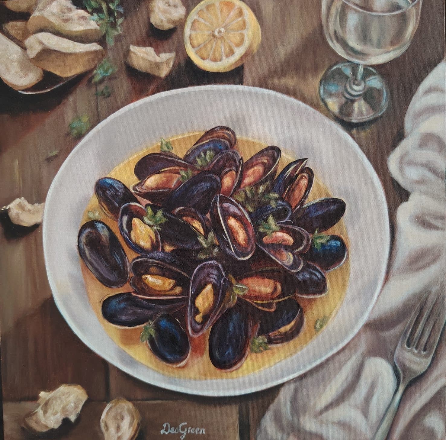 Mussels on dining table