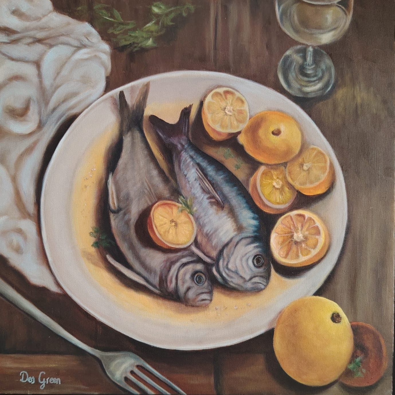 Fish and lemons still life