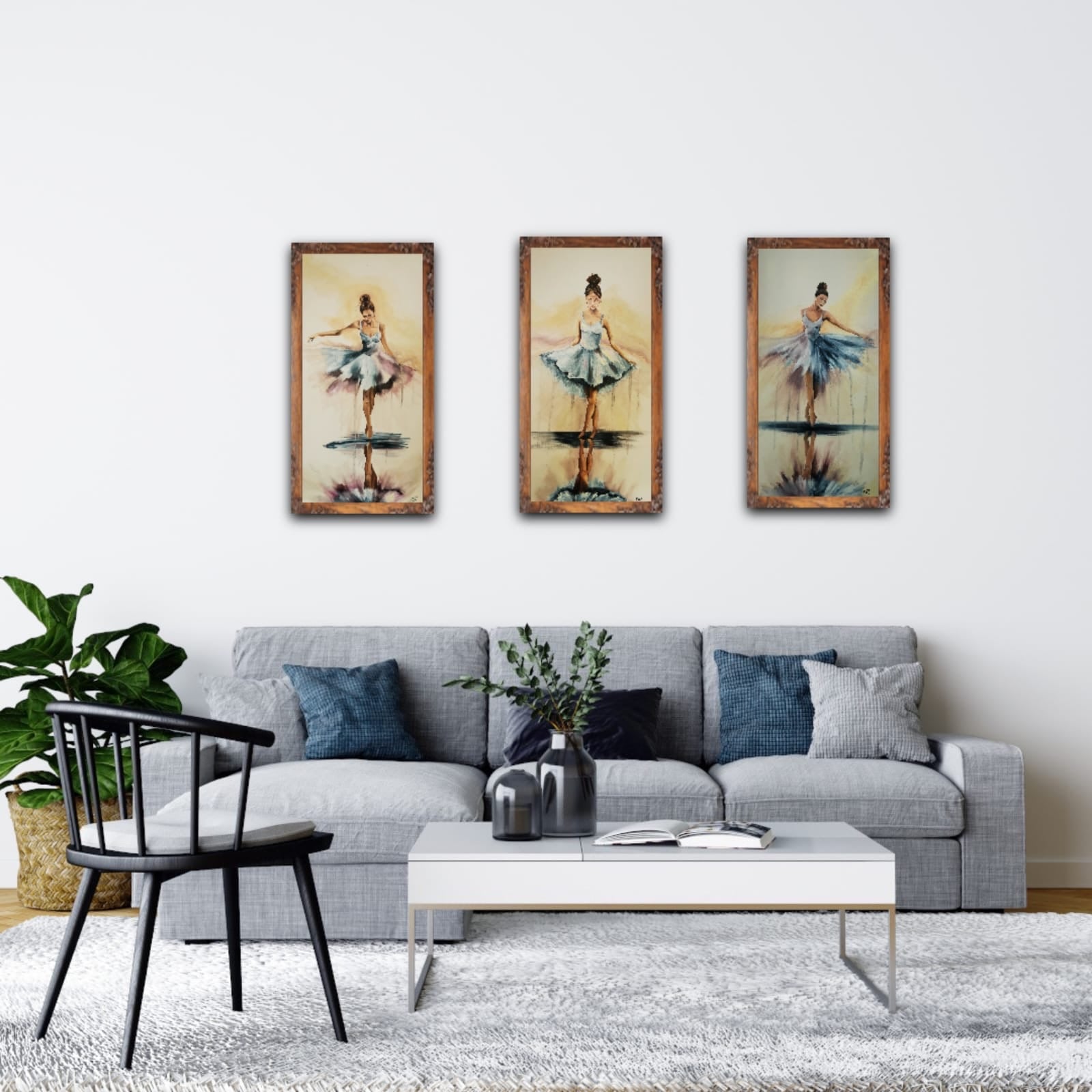 Oil painting depicting ballerinas by South African artist Des Green.