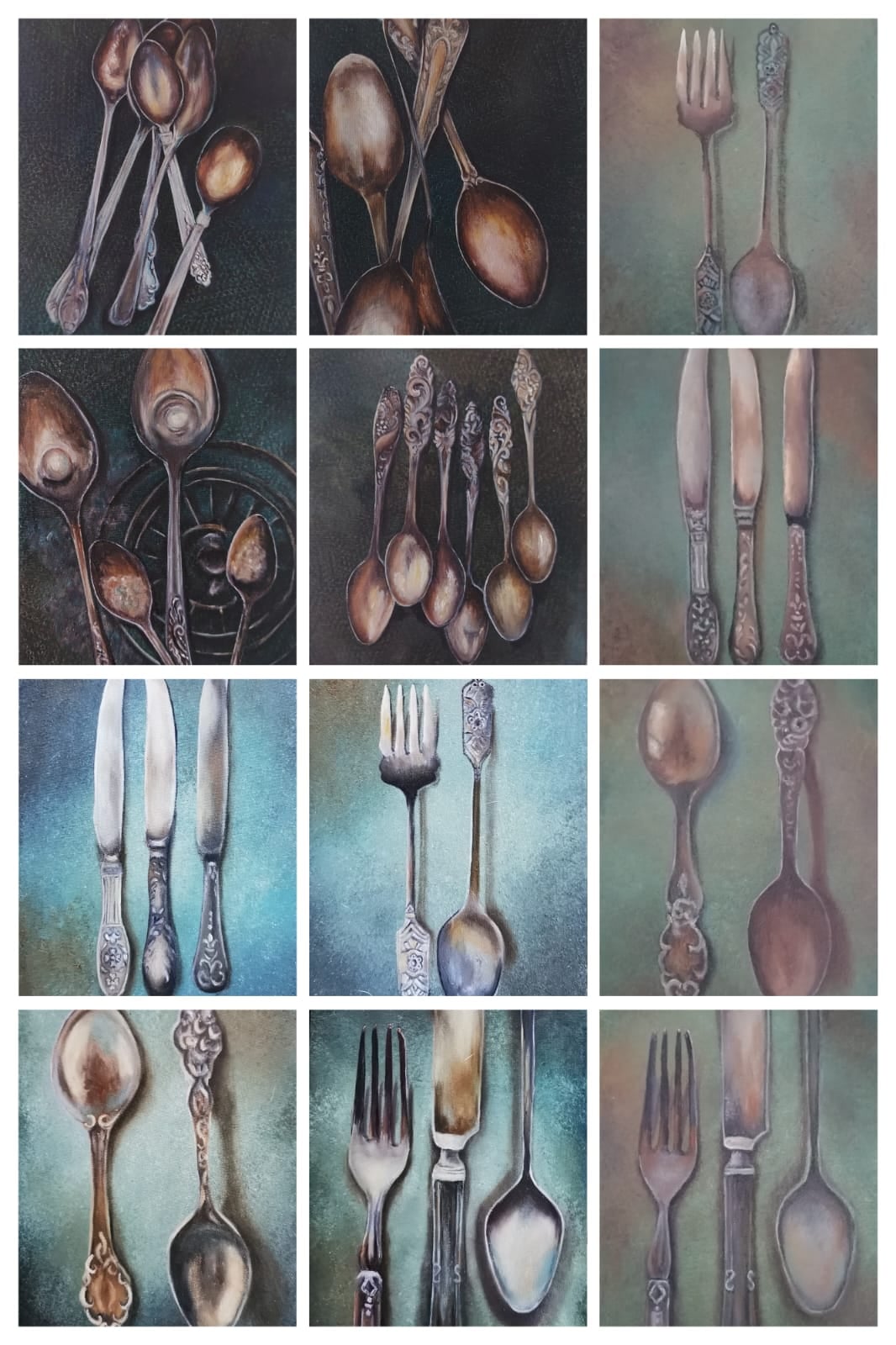 Oil painting depicting vintage cutlery by South African artist Des Green.