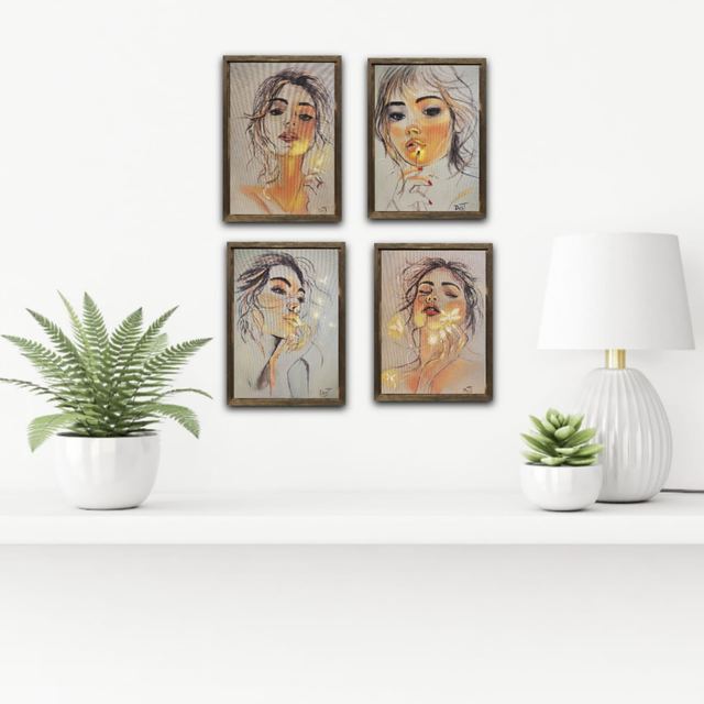 Oil painting depicting abstract female faces by South African artist Des Green.