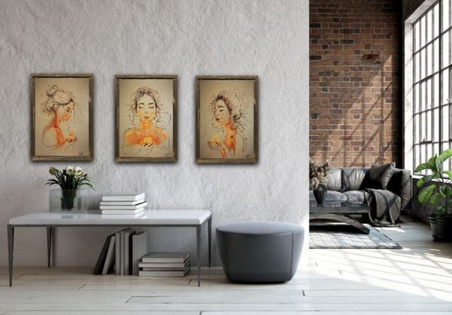 Oil painting depicting fashion illustration by South African artist Des Green.