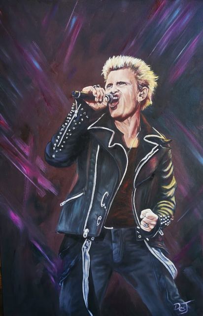 Oil painting depicting billy idol live by South African artist Des Green.