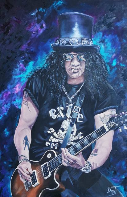 Oil painting depicting slash live by South African artist Des Green.
